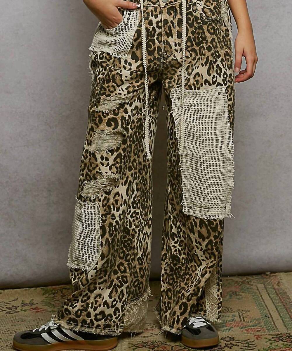 NEW POL wide leg with stud detail pants in sand leopard